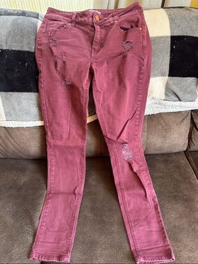 refuge Burgundy Distressed Skinny Jeans for Women